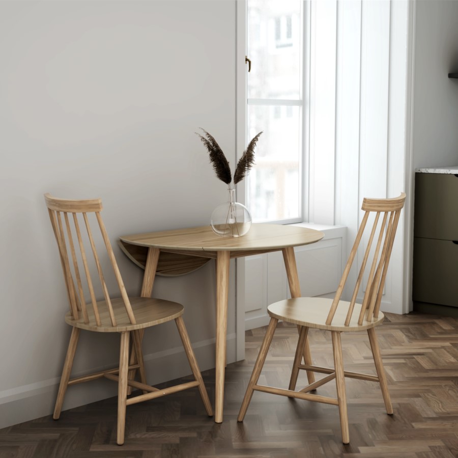 Round Oak Drop Leaf Dining Set with 2 Oak Spindle Dining Chairs