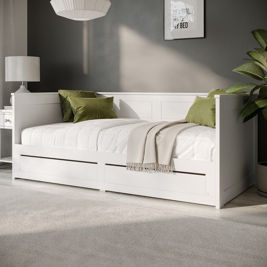 ONLY OPENED - Single Wooden Day Bed with Trundle and Storage in White - Lincoln
