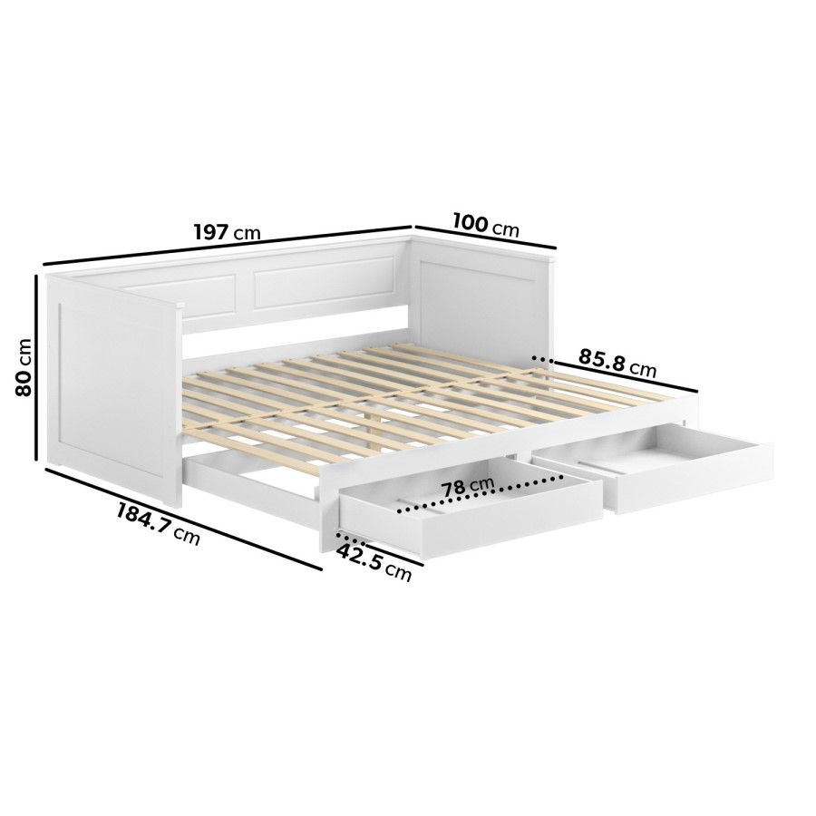 ONLY OPENED - Single Wooden Day Bed with Trundle and Storage in White - Lincoln