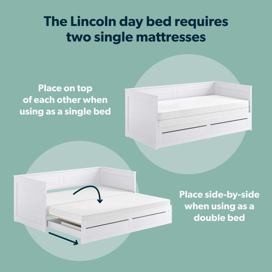 Double Wooden Day Bed with Trundle Storage and 2 Mattresses - Lincoln