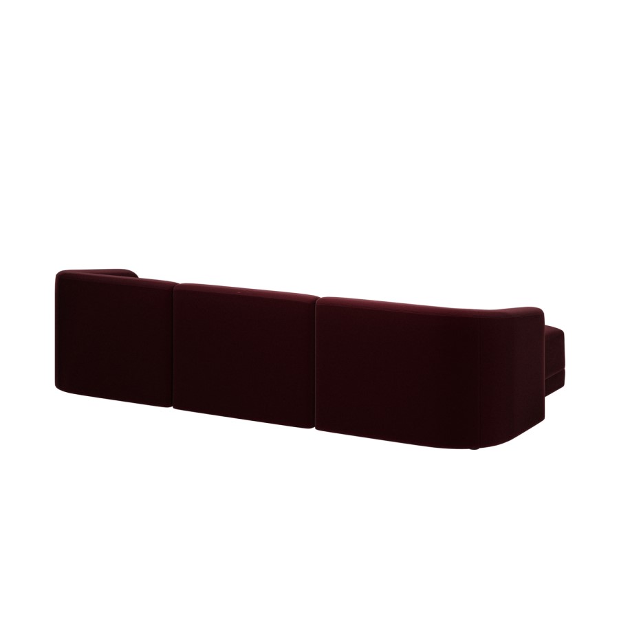 Large Burgundy Velvet 4-Seater U-Shape Modular Chaise Sofa - Laine