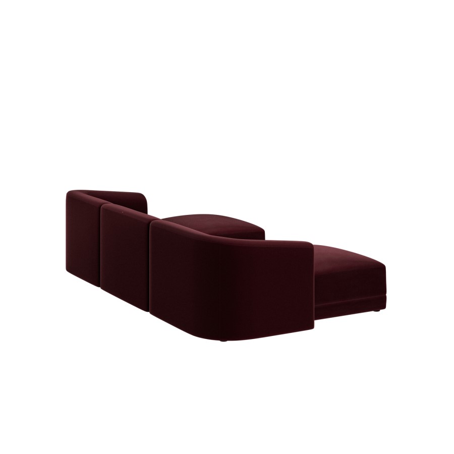 Large Burgundy Velvet 4-Seater U-Shape Modular Chaise Sofa - Laine