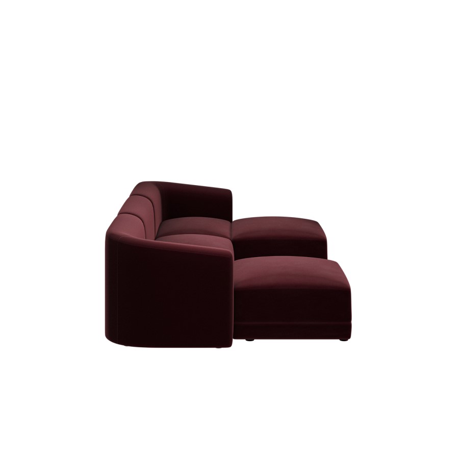 Large Burgundy Velvet 4-Seater U-Shape Modular Chaise Sofa - Laine