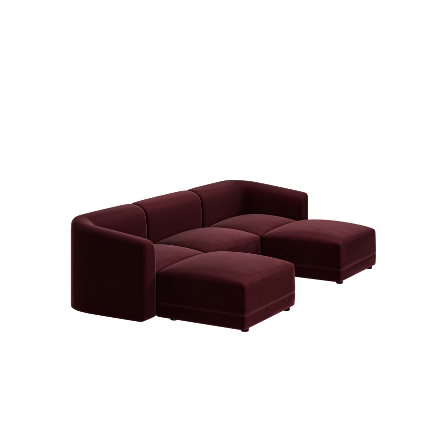Large Burgundy Velvet 4-Seater U-Shape Modular Chaise Sofa - Laine