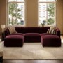 Large Burgundy Velvet 4-Seater U-Shape Modular Chaise Sofa - Laine