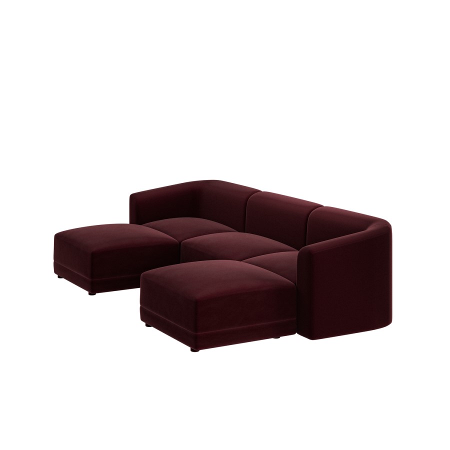 Large Burgundy Velvet 4-Seater U-Shape Modular Chaise Sofa - Laine