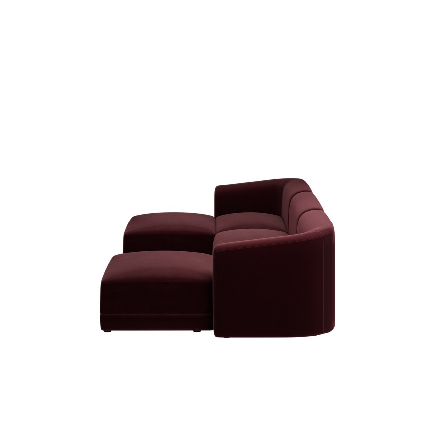 Large Burgundy Velvet 4-Seater U-Shape Modular Chaise Sofa - Laine