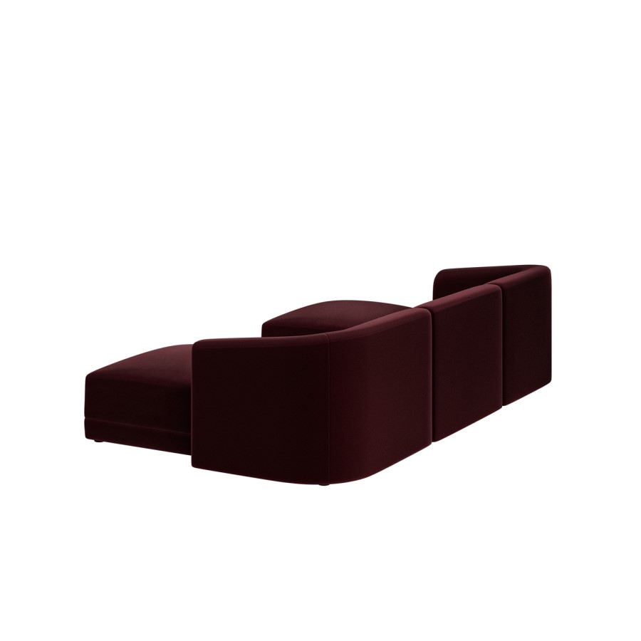 Large Burgundy Velvet 4-Seater U-Shape Modular Chaise Sofa - Laine