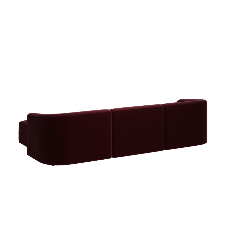 Large Burgundy Velvet 4-Seater U-Shape Modular Chaise Sofa - Laine