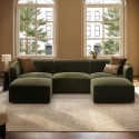 BUN/LNE008/99352 Large Olive Green Velvet 4-Seater U-Shape Modular Chaise Sofa - Laine