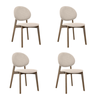 Set of 4 Cream Upholstered Dining Chairs with Dark Wood Legs - Leona