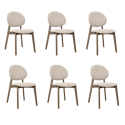 BUN/LOA001/95857 Set of 6 Beige Upholstered Dining Chairs with Dark Wood Legs - Leona