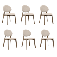 Set of 6 Cream Upholstered Dining Chairs with Dark Wood Legs - Leona