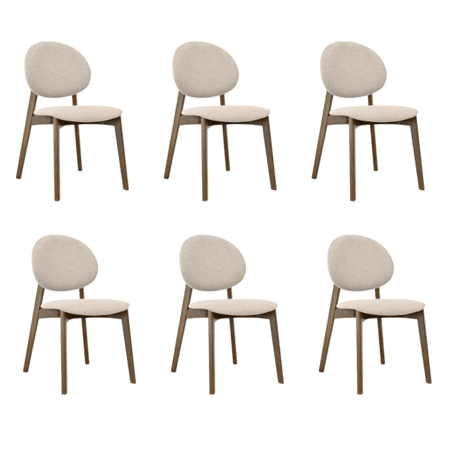 Set of 6 Cream Upholstered Dining Chairs with Dark Wood Legs - Leona