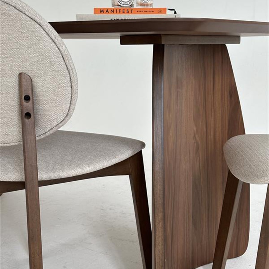 Rectangular Walnut Curved Leg Dining Table Set with 4 Cream Upholstered Chairs - Seats 4 - Leona
