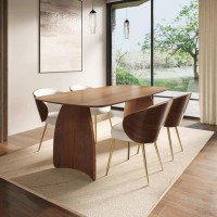 Walnut Curved Leg Dining Set with 4 Beige Upholstered Chairs - Seats 4 - Leona