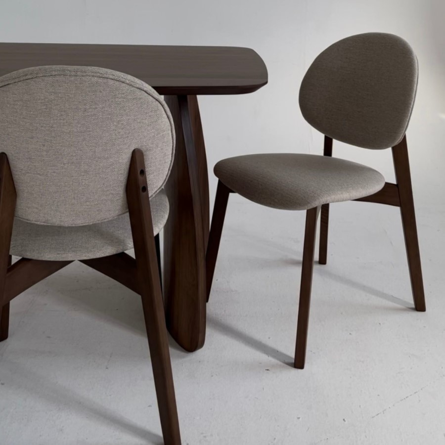 Large Rectangular Walnut Curved Leg Dining Table Set with 6 Cream Upholstered Chairs - Seats 6 - Leona