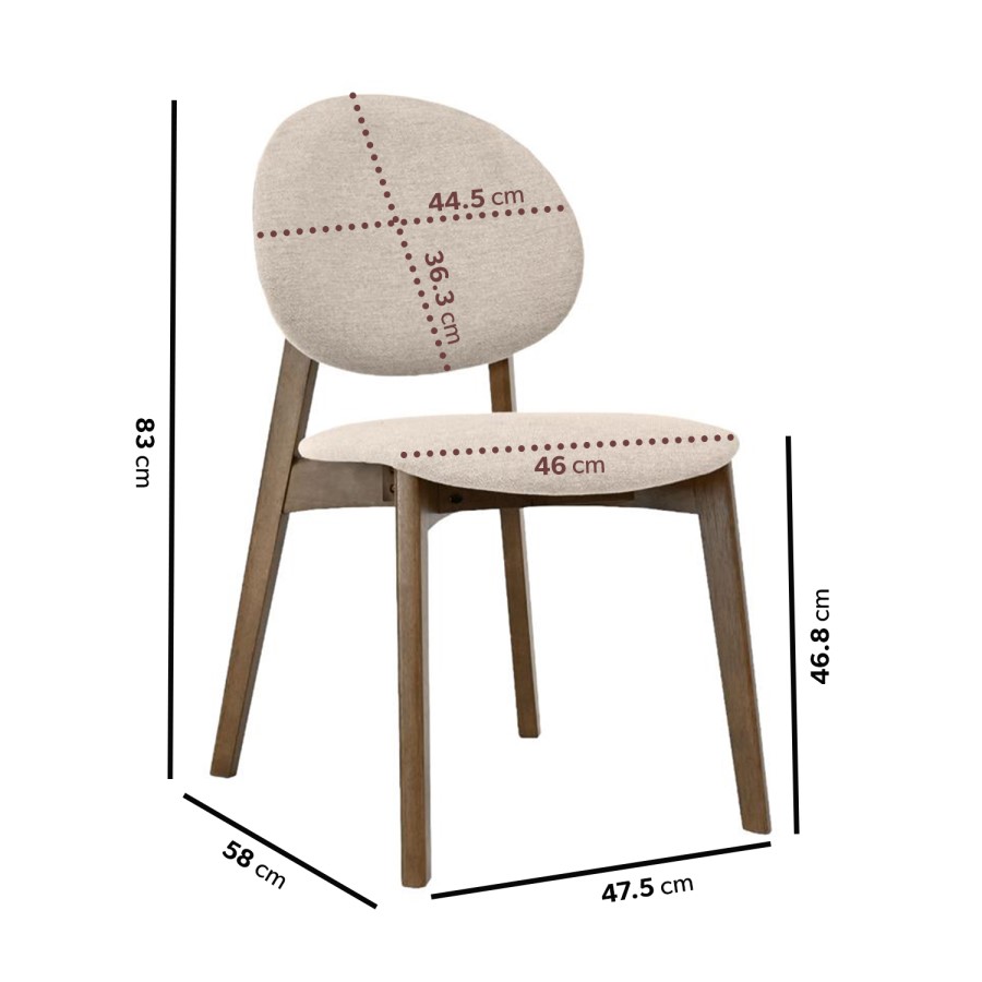 Walnut Curved Leg Dining Table with 6 Cream Dining Chairs - Leona
