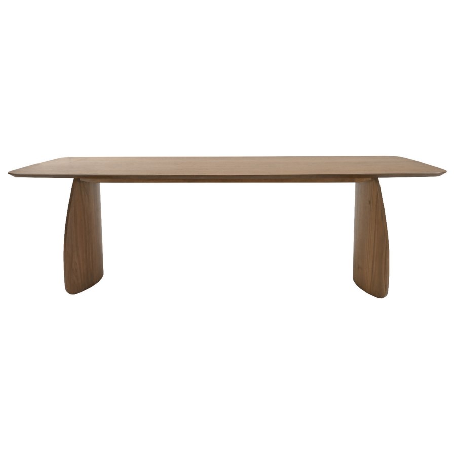 Walnut Curved Leg Dining Table Set with 6 Beige Upholstered Chairs - Seats 6 - Leona