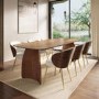 Walnut Curved Leg Dining Table Set with 6 Beige Upholstered Chairs - Seats 6 - Leona