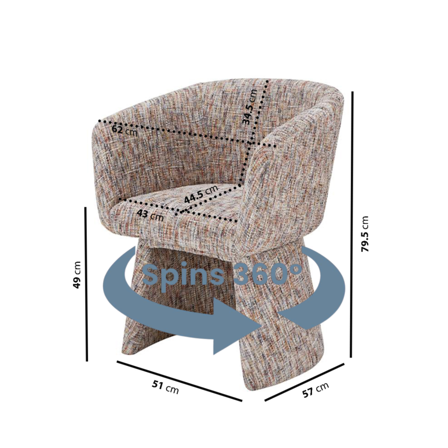 ONLY OPENED - Curved Tub Swivel Dining Chair in Multi Coloured Fabric - Cher
