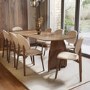Rectangular Walnut Curved Leg Dining Table Set with 8 Cream Upholstered Chairs - Seats 8 - Leona