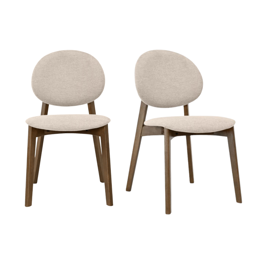 GRADE A2 - Set of 2 Beige Upholstered Dining Chairs with Dark Wood Legs - Leona