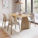 BUN/LOA004/97636 Rectangular Oak Curved Leg Dining Table Set with 4 Cream Upholstered Chairs - Seats 4 - Leona
