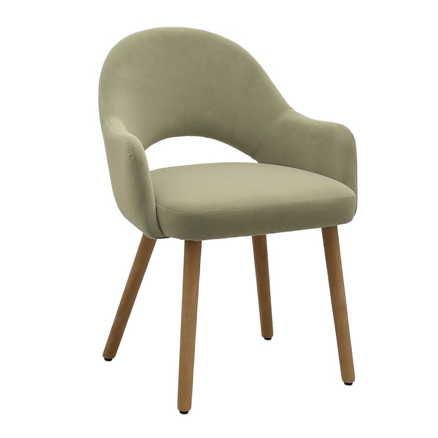Set of 6 Sage Green Velvet Dining Chairs with Oak Legs - Colbie