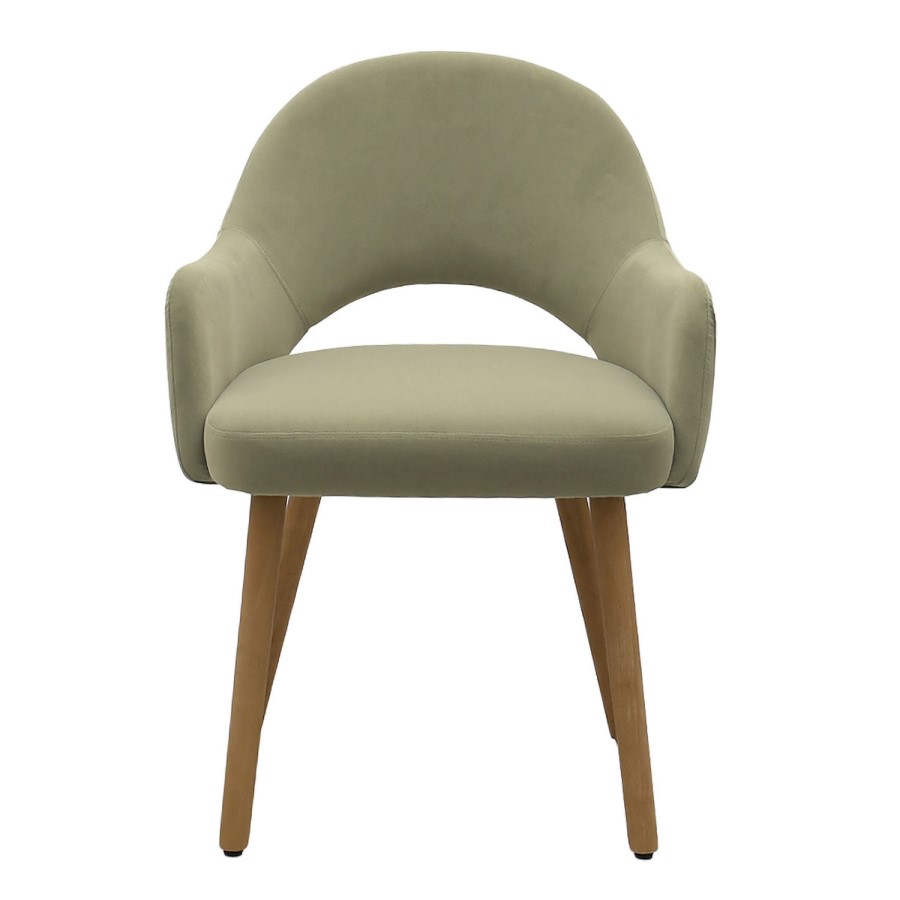 Set of 6 Sage Green Velvet Dining Chairs with Oak Legs - Colbie