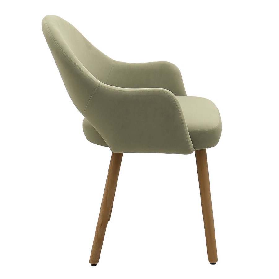 Set of 6 Sage Green Velvet Dining Chairs with Oak Legs - Colbie