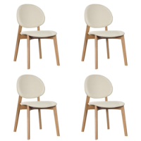 Set of 4 Cream Upholstered Dining Chairs with Oak Legs - Leona