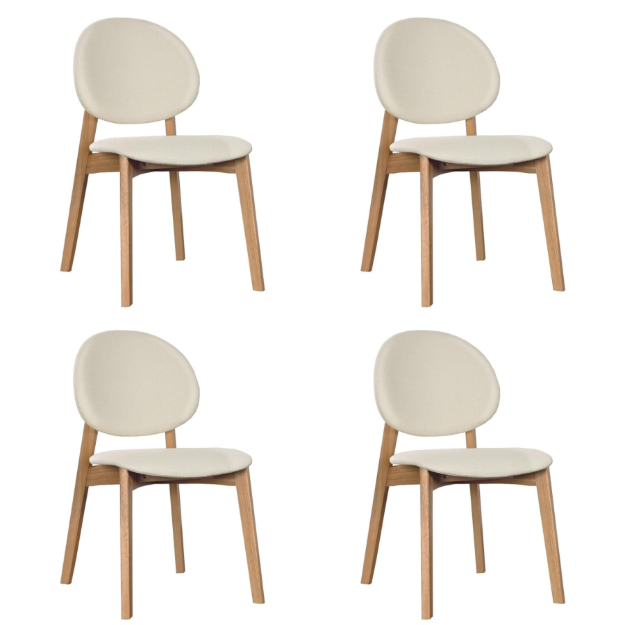 Set of 4 Cream Upholstered Dining Chairs with Oak Legs - Leona