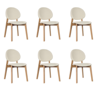 Set of 6 Cream Upholstered Dining Chairs with Oak Legs - Leona