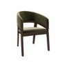 Set of 2 Walnut & Olive Green Velvet Curved Dining Chairs - Owen