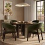 Round Walnut Dining Table Set with 4 Olive Green Velvet Chairs - Seats 4 - Leona