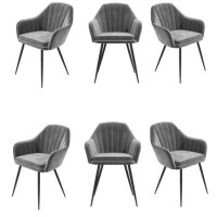 Set of 6 Grey Velvet Tub Dining Chairs - Logan