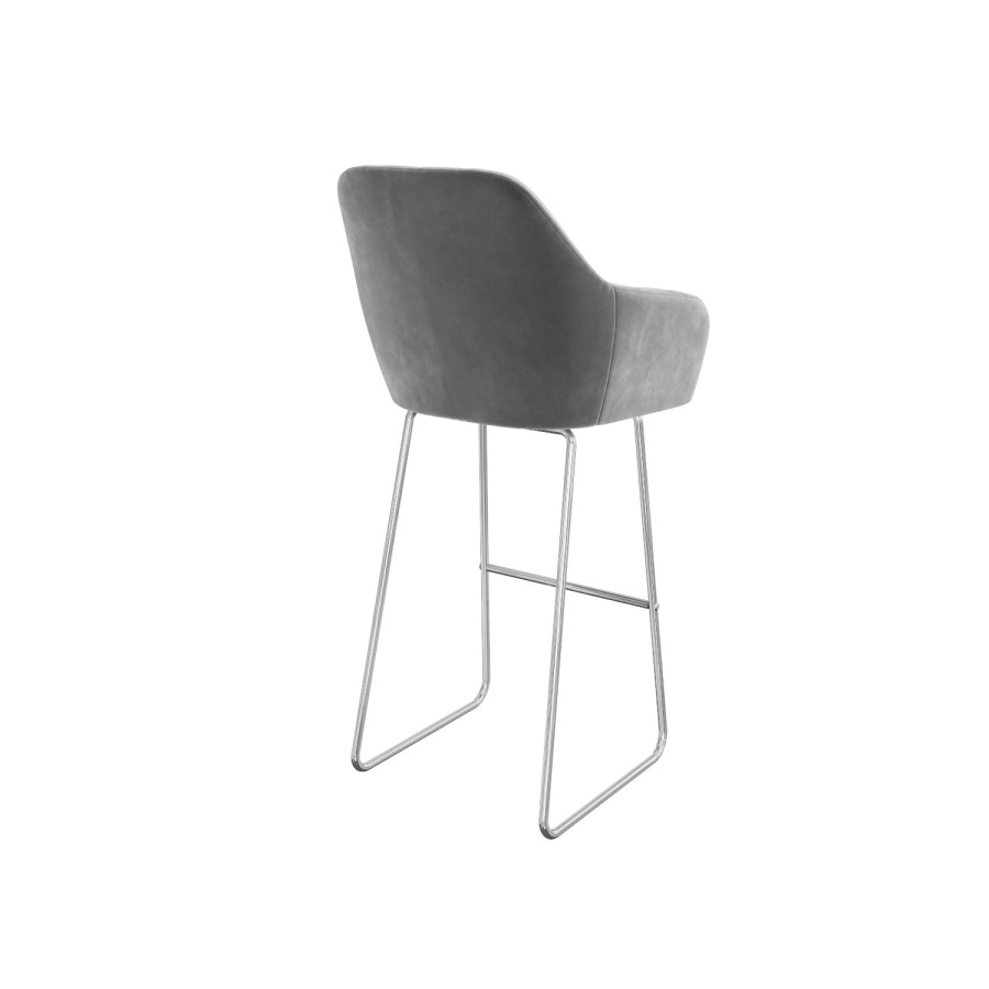 Set of 2 Grey Velvet Bar Stools with Backs - 77cm - Logan