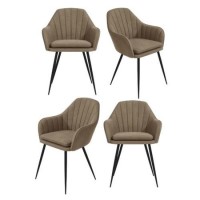 Set of 4 Beige Faux Leather Dining Chairs - Logan