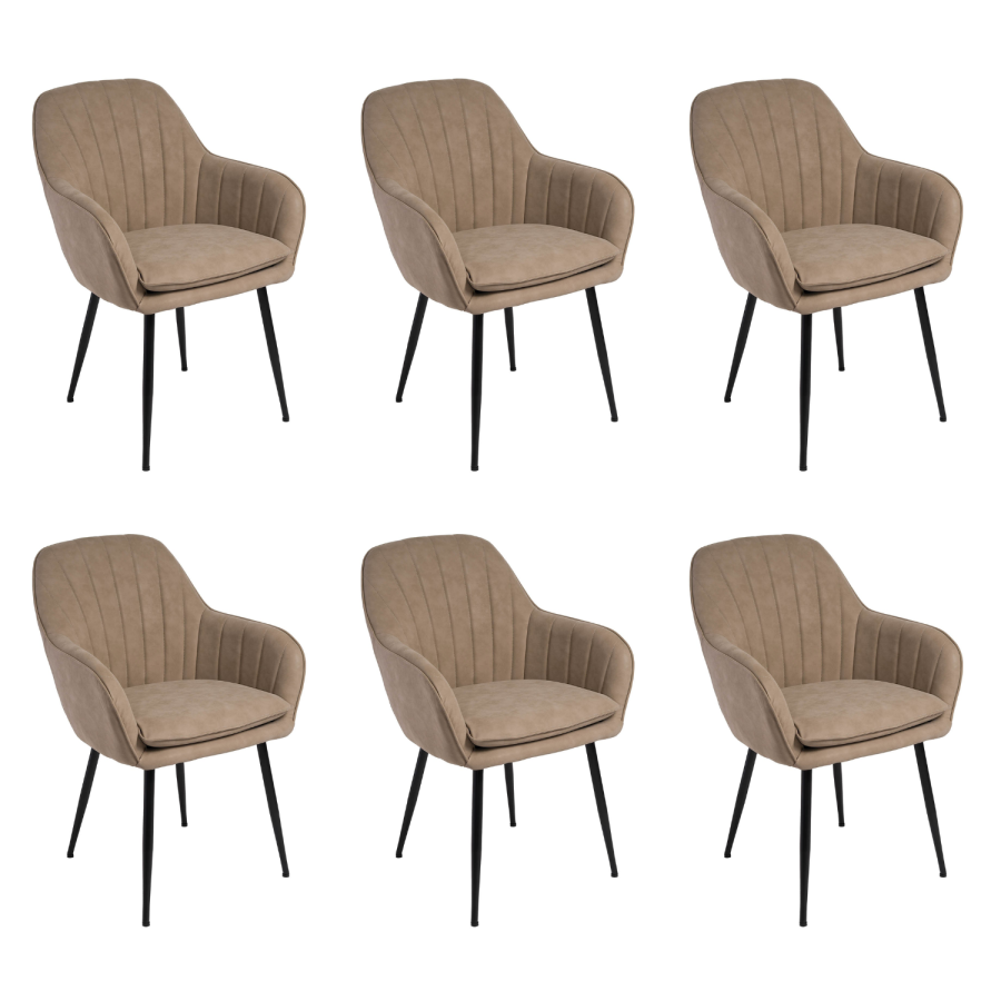Set of 6 Beige Faux Leather Dining Chairs - Logan