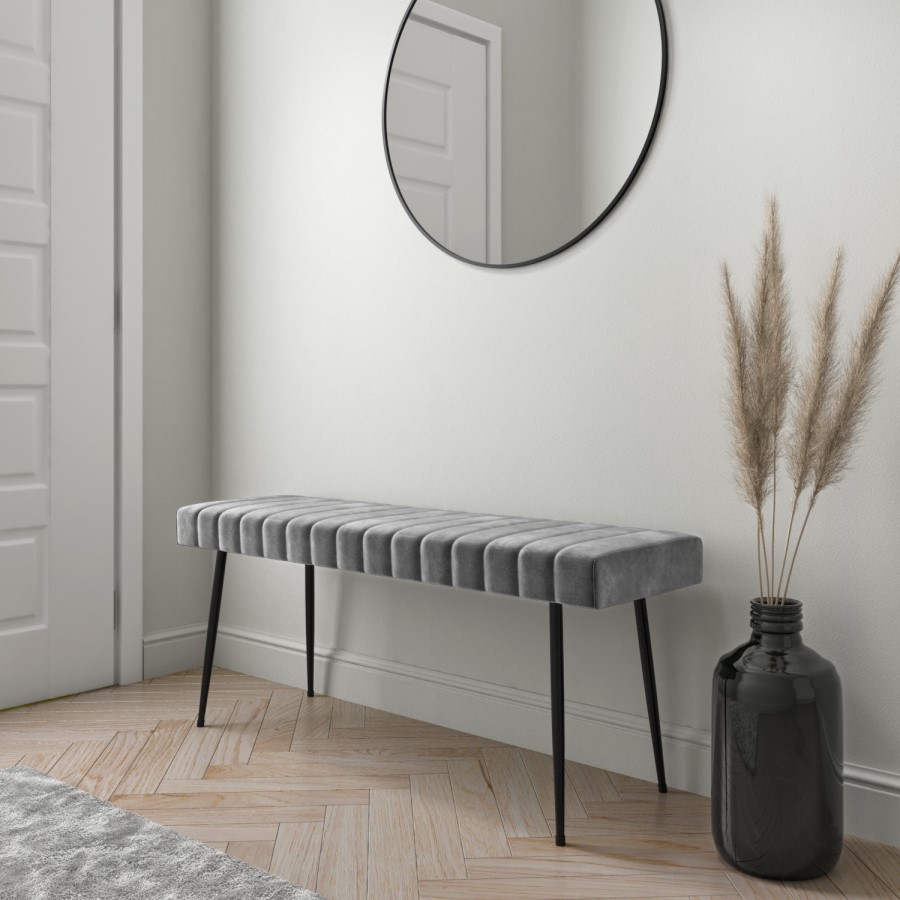 Grey Velvet Hallway Bench - Seats 2 - Logan