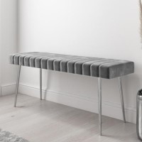 Large Grey Velvet Hallway Bench with Chrome Legs - Seats 2 - Logan