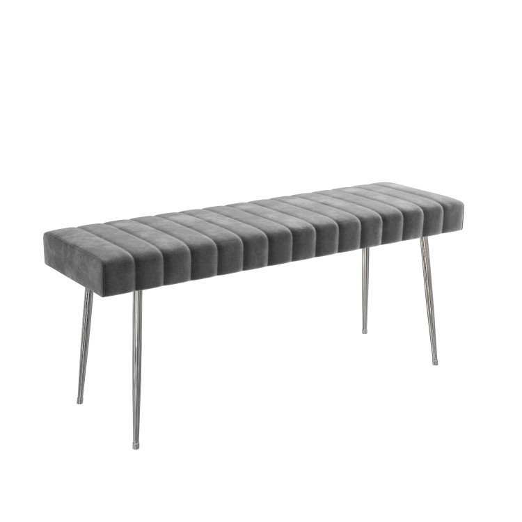 Large Grey Velvet Hallway Bench with Chrome Legs - Seats 2 - Logan