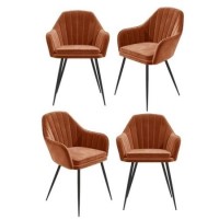 Set of 4 Orange Velvet Tub Dining Chairs - Logan