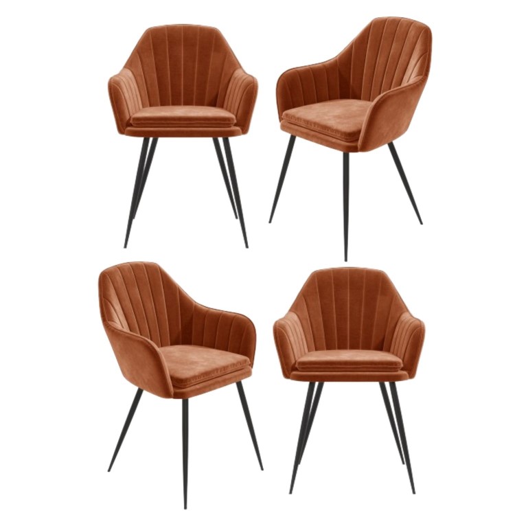 Set of 4 Burnt Orange Velvet Tub Dining Chairs - Logan