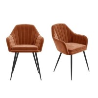 GRADE A2 - Set of 2 Orange Velvet Tub Dining Chairs - Logan
