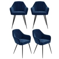 Set of 4 Navy Blue Velvet Tub Dining Chairs - Logan
