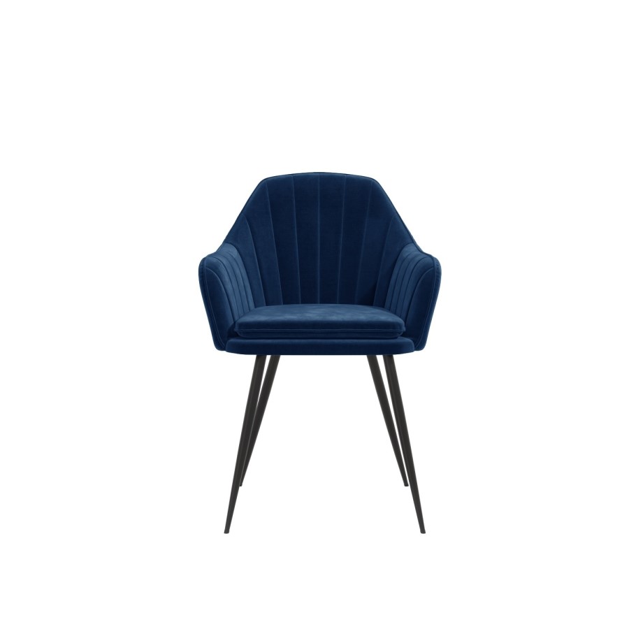GRADE A2 - Set of 2 Navy Velvet Armchair Dining Chairs - Logan