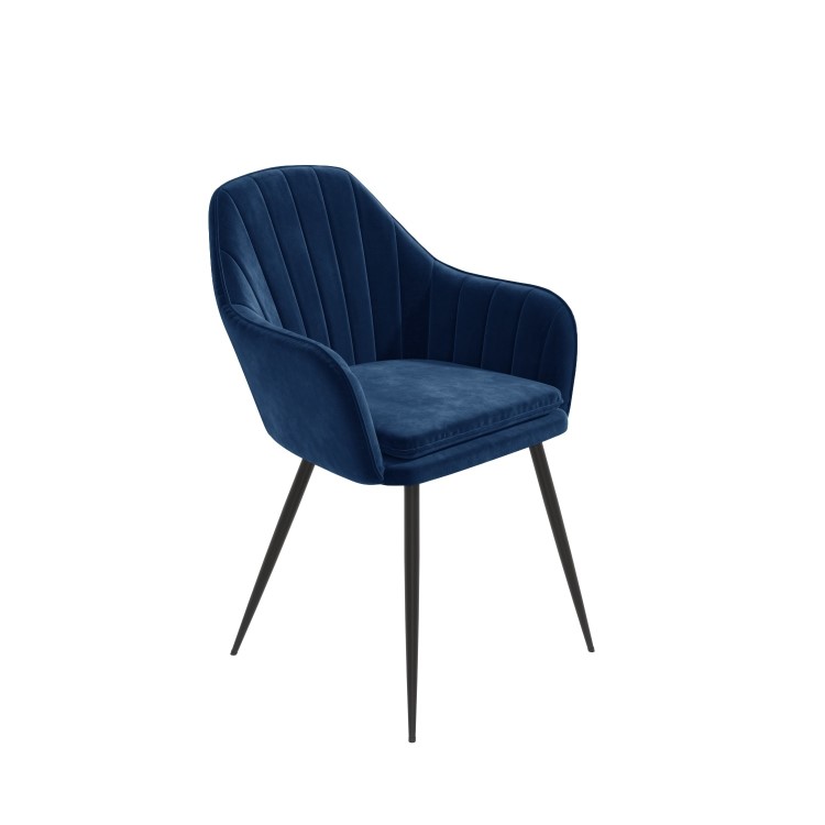 Set of 4 Navy Blue Velvet Tub Dining Chairs - Logan