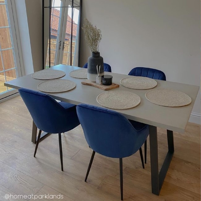 Set of 2 Navy Blue Velvet Tub Dining Chairs - Logan